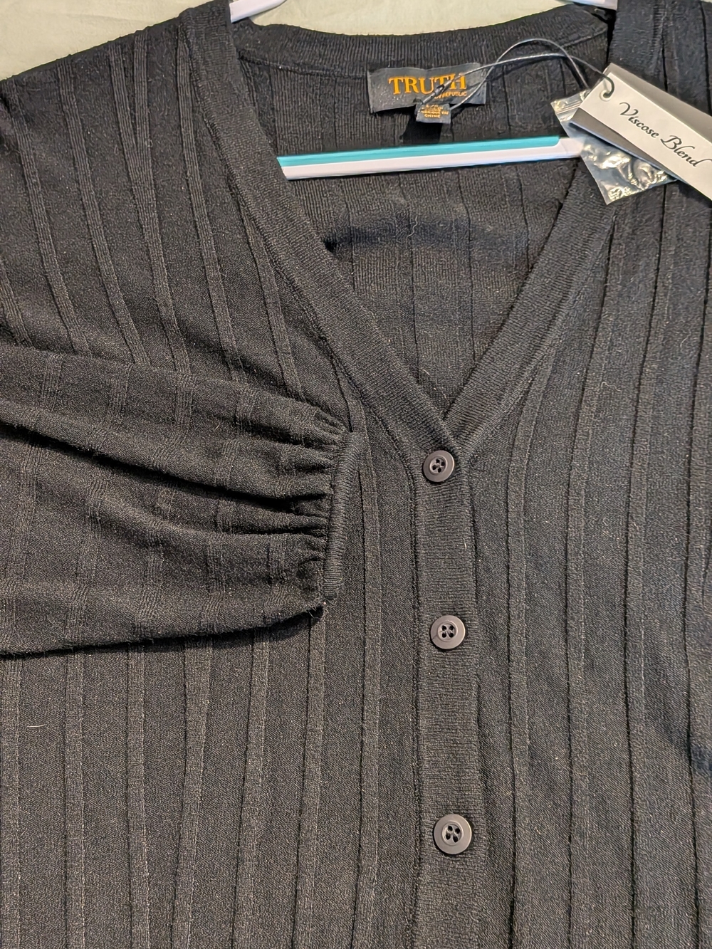 TRUTH Black Ribbed V-Neck Button Cardigan